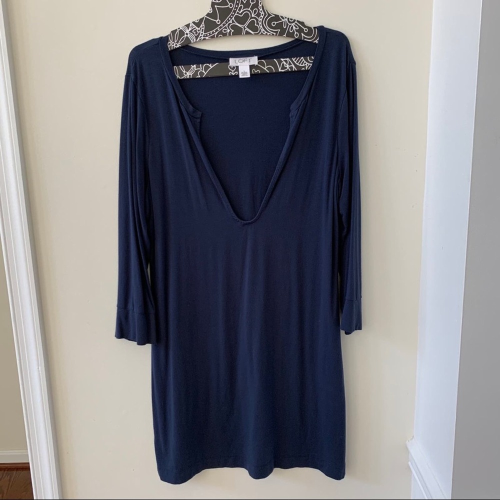 Anne Taylor Loft Long V Neck Soft Tunic Large Top